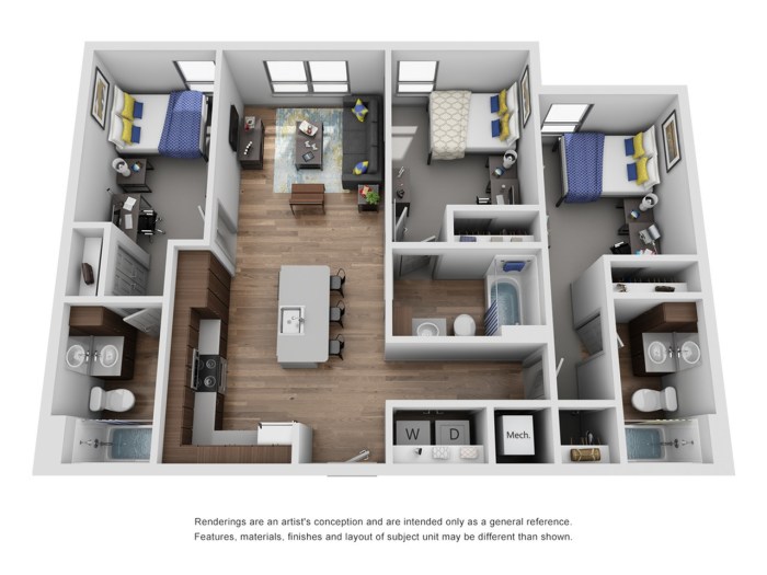 Desain interior apartemen 3 kamar tidur